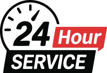 24 Hour Service Icon With Clock Symbol Fast Assistance Reliable Support Nonstop Availability Emergency Help Customer Care Vector


