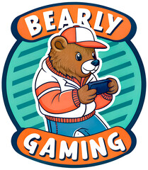 Bearly Gaming Bear Handheld Retro 2000s Y2K. PNG, Print Shirt, Sticker.