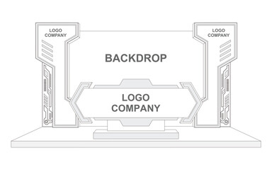 3d backdrop photo wall of fame digital futuristic decor design syle with blank space logo company for preview event exhibition. Vector editable sketch outline drawing coloring.