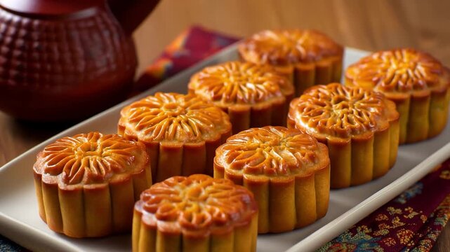 tea and mooncake on a plate,Mid-Autumn festival	