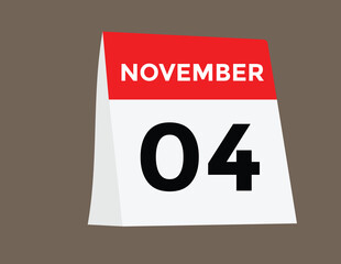 
4 November, calendar date icon. 4 November Calendar Date for Deadlines or Appointment. Day, month. vector illustration.
