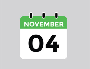
4 November, calendar date icon. 4 November Calendar Date for Deadlines or Appointment. Day, month. vector illustration.
