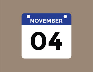 
4 November, calendar date icon. 4 November Calendar Date for Deadlines or Appointment. Day, month. vector illustration.
