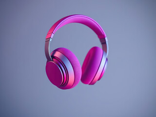 Pink over ear headphones with modern design floating against gradient purple background