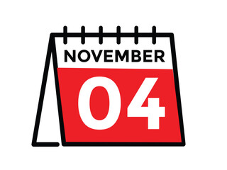 
4 November, calendar date icon. 4 November Calendar Date for Deadlines or Appointment. Day, month. vector illustration.
