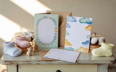 Crafting Charming Baby Shower Greeting Card Set Home Creative Design Cozy Atmosphere Conceptual Aesthetic