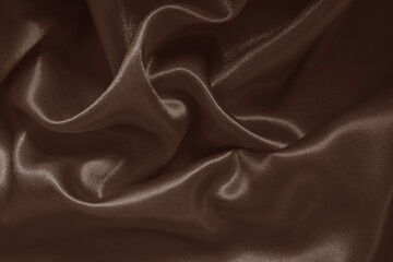 Dark brown fabric texture background, detail of silk or linen pattern.