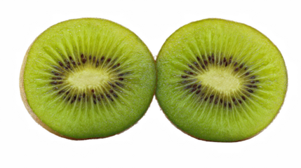 Two halves of a fresh kiwi fruit isolated on a transparent background