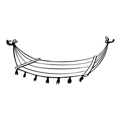 Two palms and hammock vector illustration. Summer Tropical Beach Hammock Rest Hand Drawn Ink Paradise.