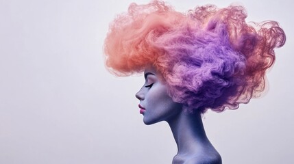 Woman with pastel purple and orange abstract hair Profile view closed eyes