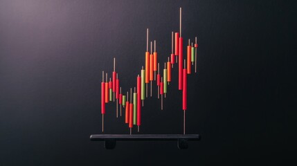 Candlestick chart model red green and orange colored bars on dark background