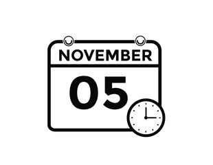 5 November, calendar date icon. 5 November Calendar Date for Deadlines or Appointment. Day, month. vector illustration.