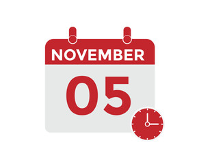 5 November, calendar date icon. 5 November Calendar Date for Deadlines or Appointment. Day, month. vector illustration.