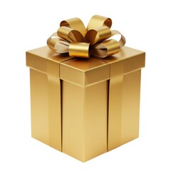 Golden gift box with ribbon isolated on white background