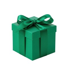 Green gift box with ribbon isolated on white background
