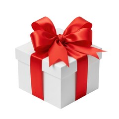Gift box with red ribbon on white background