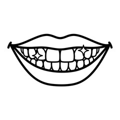 Obraz premium Smiling mouth with sparkling teeth in a simple line art style 
