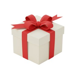 Gift box, red ribbon isolated on white background