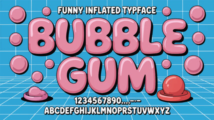 Pink bubble gum alphabet and numbers on blue grid letters