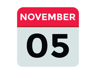 5 November, calendar date icon. 5 November Calendar Date for Deadlines or Appointment. Day, month. vector illustration.