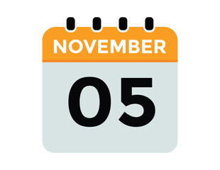 5 November, calendar date icon. 5 November Calendar Date for Deadlines or Appointment. Day, month. vector illustration.