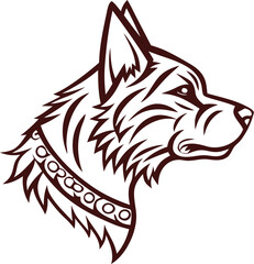 dog head profile,black and white line art,simplified,minimalist,digital illustration
