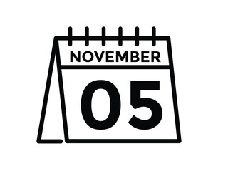 5 November, calendar date icon. 5 November Calendar Date for Deadlines or Appointment. Day, month. vector illustration.