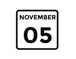 5 November, calendar date icon. 5 November Calendar Date for Deadlines or Appointment. Day, month. vector illustration.