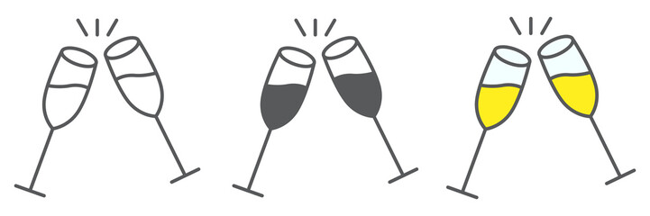 Champagne glasses icon collection, merry christmas and toast, two glasses of champagne sign vector set graphics, editable stroke linear icon, eps 10