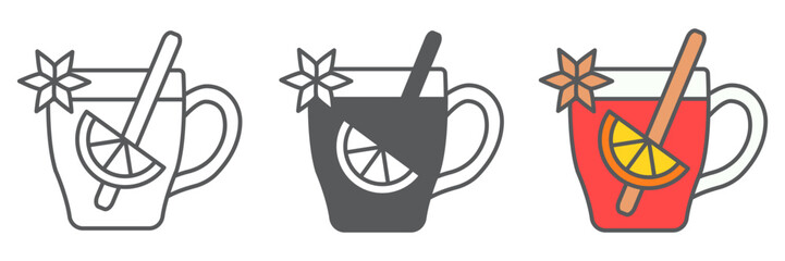 Mulled wine icon collection, merry christmas and invitation, glass of mulled wine sign vector set graphics, editable stroke linear icon, eps 10