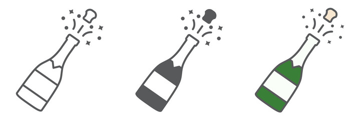 Champagne bottle popping icon collection, merry christmas and drink, alcohol sign vector set graphics, editable stroke linear icon, eps 10