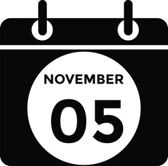 5 November, calendar date icon. 5 November Calendar Date for Deadlines or Appointment. Day, month. vector illustration.