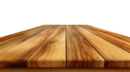 Wooden table surface isolated on transparent background