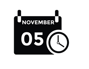 5 November, calendar date icon. 5 November Calendar Date for Deadlines or Appointment. Day, month. vector illustration.