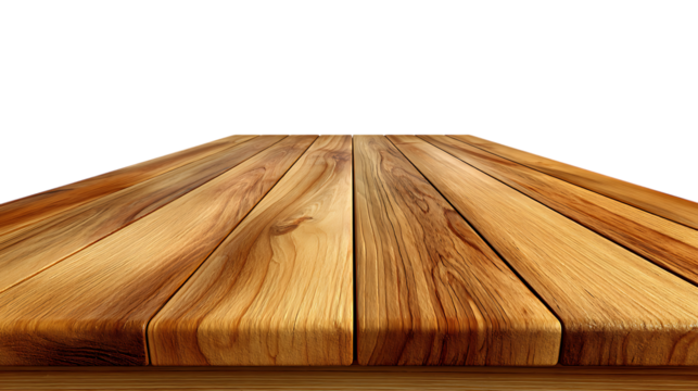 Wooden table surface isolated on transparent background