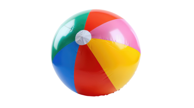 Brightly colored beach ball floating on transparent background for summer fun activities