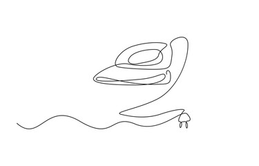 Continuous one line drawing of an clothes iron, Electric iron drawn in a single line in minimalism style, Trendy single line draw design vector graphic illustration, Continuous line Iron.