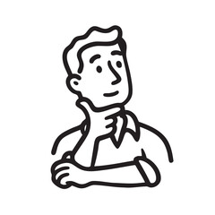 Fototapeta premium Thinking man with hand on chin contemplating ideas or decisions