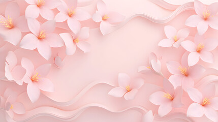 Soft pink blossoms and elegant flowing waves create a serene and delicate floral background