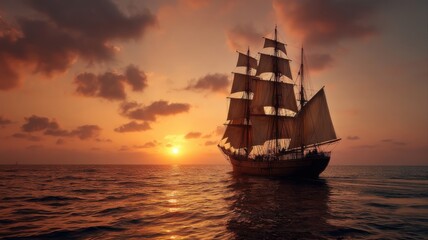 Vintage Sailing Ship on Tranquil Sea