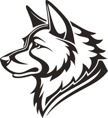 dog head profile,black and white line art,simplified,minimalist,digital illustration
