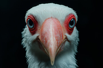 Closeup portrait of a bird with distinctive beak, feathers, and striking eyes in vibrant nature
