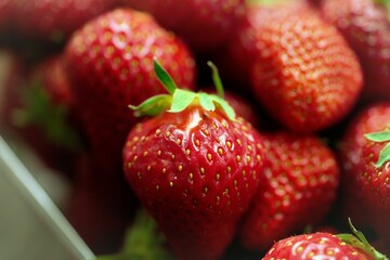 strawberries in a bowl, Appetizing and juicy strawberries close-up, natural vitamins, good mood