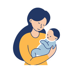 Happy Mother Holding Newborn Baby. Flat Vector Illustration of Maternity and Love.