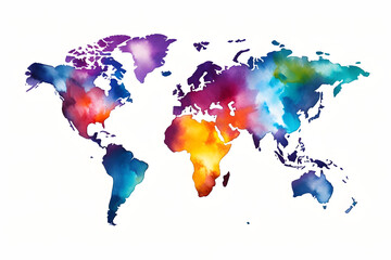 Light grunge watercolor world map isolated on white and transparent background
