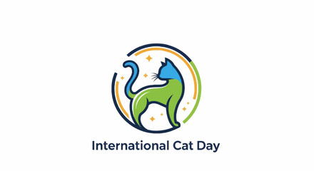 Celebrate International Cat Day with this vibrant, modern logo featuring a stylized cat and stars