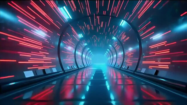 Immersive Motion Through Glowing Cyberpunk Tunnel with Animated Circuits and Energy Flow