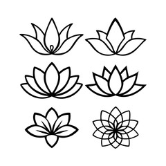 Set of lotus flower icons. Flat and line art style. Vector illustration isolated on white background