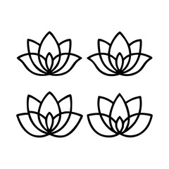 Set of lotus flower icons. Flat and line art style. Vector illustration isolated on white background