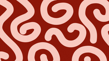 Fototapeta premium Cream colored curved abstract striped pattern design over a dark maroon background, resembling an organic pattern or fingerprint. The shape is dynamic without a prominent texture.
